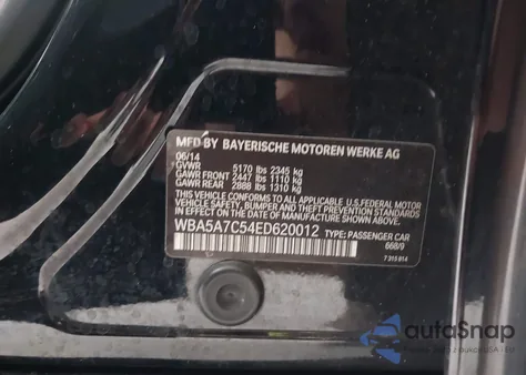 2014 BMW 528I xDrive from USA, damaged, VIN WBA5A7C54ED620012